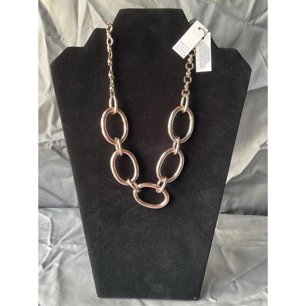 White House Black Market Brass Tone & Gold Tone Loop Chain Necklace  # 1208